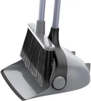 Broom and Dustpan Set with Adjustable Long Handle, Upright Combo for Floor, Cleaning Lobby, Gray Broom and Dustpan Set with Adjustable Long Handle, Upright Combo for Floor, Cleaning Lobby, Gray