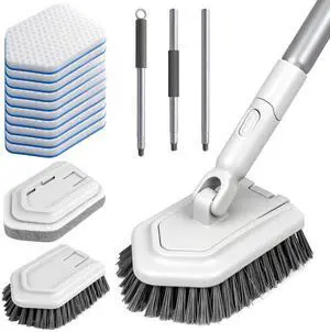 Tile Tub Scrubber Brush with Different Function Cleaning Heads and No Scratch Shower Scrubber for Bathroom Toilet Wall,Bathtub,Sink, and 10 Pack Magic Sponges Eraser(Gray) Tile Tub Scrubber Brush with Different Function Cleaning Heads and No Scratch Shower Scrubber for Bathroom Toilet Wall,Bathtub,Sink, and 10 Pack Magic Sponges Eraser(Gray)