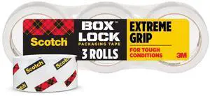 Box Lock Packing Tape, Clear, Extreme Grip Box Packaging Tape for Shipping and Mailing, 1.88 in. x 54.6 yd, 3 Refill Rolls Box Lock Packing Tape, Clear, Extreme Grip Box Packaging Tape for Shipping and Mailing, 1.88 in. x 54.6 yd, 3 Refill Rolls