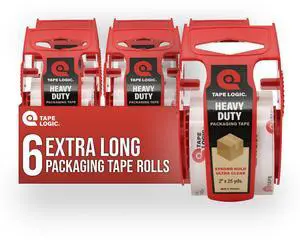 Heavy Duty Packing Tape with Dispenser (6 Pack) 2.6 Mil Thick Clear Shipping Tape, 2 in x 25 yd Strong Industrial Adhesive for Moving Boxes, Mailing, & Shipping Packaging Heavy Duty Packing Tape with Dispenser (6 Pack) 2.6 Mil Thick Clear Shipping Tape, 2 in x 25 yd Strong Industrial Adhesive for Moving Boxes, Mailing, & Shipping Packaging