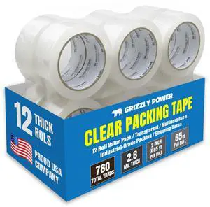 Clear Packing Tape (12 Rolls) | Heavy Duty Packing Tape (2 Inch x 65 Yards) | 2.8mil Thick Strong Adhesive for Moving Boxes, Shipping Cartons, Office Use, Storage & Wrapping (780 Yards) Clear Packing Tape (12 Rolls) | Heavy Duty Packing Tape (2 Inch x 65 Yards) | 2.8mil Thick Strong Adhesive for Moving Boxes, Shipping Cartons, Office Use, Storage & Wrapping (780 Yards)