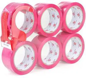 Heavy Duty 6 Rolls Colored Moving Tape with Dispenser 1.88 Inch x 60 Yard, Pink Packaging Tape 2.4 mil Packing Tape for Shipping, Moving, Mailing & Storage Heavy Duty 6 Rolls Colored Moving Tape with Dispenser 1.88 Inch x 60 Yard, Pink Packaging Tape 2.4 mil Packing Tape for Shipping, Moving, Mailing & Storage