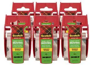 Heavy Duty Moving Packing Tape, Clear, Makes Packing Easier & Quieter, 1.88 in. x 22.2 yd., 6 Tape Roll with Dispensers Heavy Duty Moving Packing Tape, Clear, Makes Packing Easier & Quieter, 1.88 in. x 22.2 yd., 6 Tape Roll with Dispensers