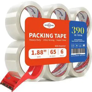 Heavy Duty Packing Tape for Shipping, Scotch Tape,Total 390Y, 1.88 inch x 65 Yards,6 Pack Clear Packing Tape, Scotch Packaging Tape with Dispenser Heavy Duty Packing Tape for Shipping, Scotch Tape,Total 390Y, 1.88 inch x 65 Yards,6 Pack Clear Packing Tape, Scotch Packaging Tape with Dispenser