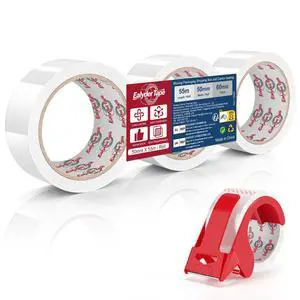 Transparent Packing Tape 2 inch x 60 Yards, 3 Rolls with Dispenser Clear Heavy-Duty Parcel Tape for Secure Packaging, Total 180 Yards Transparent Packing Tape 2 inch x 60 Yards, 3 Rolls with Dispenser Clear Heavy-Duty Parcel Tape for Secure Packaging, Total 180 Yards
