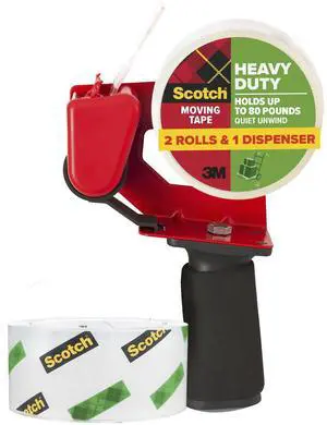 Heavy Duty Moving Packing Tape, Clear, Makes Packing Easier & Quieter, 1.88 in. x 54.6 yd., 2 Tape Rolls with 1 Heavy Duty Dispenser Heavy Duty Moving Packing Tape, Clear, Makes Packing Easier & Quieter, 1.88 in. x 54.6 yd., 2 Tape Rolls with 1 Heavy Duty Dispenser