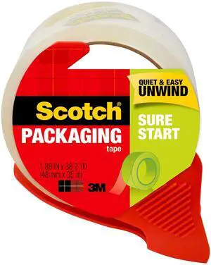 Scotch Sure Start Shipping Packaging Tape, 1.88"x 38.2 yd, Designed for Packing, Shipping and Mailing, Quiet Unwind, No Splitting or Tearing, 1.5" Core, Clear, 1 Dispensered Roll Scotch Sure Start Shipping Packaging Tape, 1.88"x 38.2 yd, Designed for Packing, Shipping and Mailing, Quiet Unwind, No Splitting or Tearing, 1.5" Core, Clear, 1 Dispensered Roll