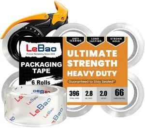 Heavy-Duty Packaging Tape with Dispenser, 6 Rolls Packing Tape, 2 inch x 66 yd. x 2.8 mil per roll, Strong Adhesive HD Clear Package Tape for Pack Boxes Shipping Supplies Moving Heavy-Duty Packaging Tape with Dispenser, 6 Rolls Packing Tape, 2 inch x 66 yd. x 2.8 mil per roll, Strong Adhesive HD Clear Package Tape for Pack Boxes Shipping Supplies Moving