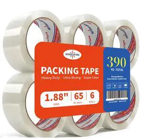 Strong Heavy Duty PackingTape for Shipping, Moving and Taping up Box, Clear Packing Tape,Total 390Y, 1.88 inch x 65 Yards,6 Rolls, Scotch Packaging Tape Strong Heavy Duty PackingTape for Shipping, Moving and Taping up Box, Clear Packing Tape,Total 390Y, 1.88 inch x 65 Yards,6 Rolls, Scotch Packaging Tape