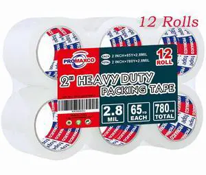 Heavy Duty Packing Tape 12 Rolls, Clear, 2.8 mil, 65 Yards x 1.88 inch, Total 780Y, Ultra Strong, Refill for Packaging and Shipping Heavy Duty Packing Tape 12 Rolls, Clear, 2.8 mil, 65 Yards x 1.88 inch, Total 780Y, Ultra Strong, Refill for Packaging and Shipping
