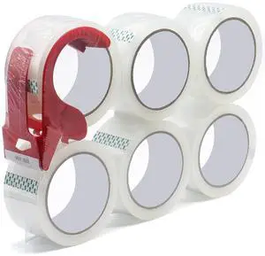 3" Core, 6 Pack 2.4Mil 2 inch x 60 Yards Heavy Duty Clear Packing Tape with Dispenser, Industrial Shipping Box Transparent Packaging Tape for Moving, Office, Home 3" Core, 6 Pack 2.4Mil 2 inch x 60 Yards Heavy Duty Clear Packing Tape with Dispenser, Industrial Shipping Box Transparent Packaging Tape for Moving, Office, Home