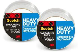 Heavy Duty Packaging Tape, 1.88" x 65.6 yd, Designed for Packing, Shipping and Mailing, Strong Seal on All Box Types, 3" Core, Clear, 1 Roll (3850-60) (Pack of 2) Heavy Duty Packaging Tape, 1.88" x 65.6 yd, Designed for Packing, Shipping and Mailing, Strong Seal on All Box Types, 3" Core, Clear, 1 Roll (3850-60) (Pack of 2)