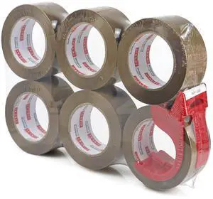 Brown Packing Tape with Dispenser, 2.4 mil, 1.88 inch x 110 Yards 6 Rolls, Ultra Strong, Refill Industrial Shipping Box Packaging Tape for Moving, Office, & Storage Brown Packing Tape with Dispenser, 2.4 mil, 1.88 inch x 110 Yards 6 Rolls, Ultra Strong, Refill Industrial Shipping Box Packaging Tape for Moving, Office, & Storage