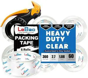 Heavy Duty Packing Tape with Metal Dispenser, 2.7 Mil Ultra-Thick Shipping Tape for Moving & Packaging, 1.88 Inch x 360 Yards, Crystal Clear Tape Refills for Boxes, Easy Start & Long-Lasting Heavy Duty Packing Tape with Metal Dispenser, 2.7 Mil Ultra-Thick Shipping Tape for Moving & Packaging, 1.88 Inch x 360 Yards, Crystal Clear Tape Refills for Boxes, Easy Start & Long-Lasting