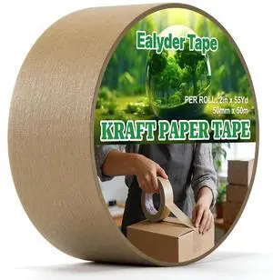 Brown Kraft Paper Packing Tape 2 Inch x 55 Yards Easy Tear Eco-Friendly Writable Biodegradable for Shipping, Sealing, Packaging and Moving, 1 Roll Brown Kraft Paper Packing Tape 2 Inch x 55 Yards Easy Tear Eco-Friendly Writable Biodegradable for Shipping, Sealing, Packaging and Moving, 1 Roll