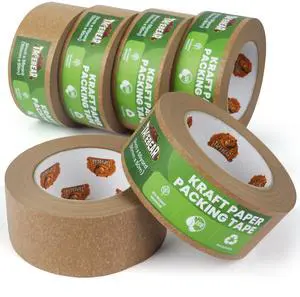 Eco-Friendly Kraft Paper Tape, Biodegradable Heavy Duty Packing Tape 2Inch x 55Yard, Recyclable Packaging Tape Self Adhesive Box Tape for Shipping, Sealing, Moving & Masking, 6Rolls Eco-Friendly Kraft Paper Tape, Biodegradable Heavy Duty Packing Tape 2Inch x 55Yard, Recyclable Packaging Tape Self Adhesive Box Tape for Shipping, Sealing, Moving & Masking, 6Rolls