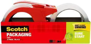 Sure Start Packing Tape, Clear, Quiet Unwind and Easy Start, 1.88 in. x 38.2 yd., 2 Tape Rolls and 1 Dispenser Sure Start Packing Tape, Clear, Quiet Unwind and Easy Start, 1.88 in. x 38.2 yd., 2 Tape Rolls and 1 Dispenser