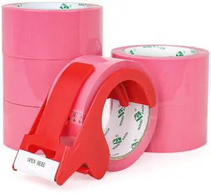 Pink Packing Tape with Dispenser, 2.6 Mil 1.88 Inch x 60 Yards, 6 Refills Rolls Pink Box Tape for Moving, Shipping and Packaging Pink Packing Tape with Dispenser, 2.6 Mil 1.88 Inch x 60 Yards, 6 Refills Rolls Pink Box Tape for Moving, Shipping and Packaging