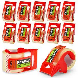 Packing Tape with Dispenser, 12 Rolls Clear Shiping Package Tape, 2'' x 32.8 yd, 1.5'' Core, Designed for Packing, Shipping & Mailing Packing Tape with Dispenser, 12 Rolls Clear Shiping Package Tape, 2'' x 32.8 yd, 1.5'' Core, Designed for Packing, Shipping & Mailing