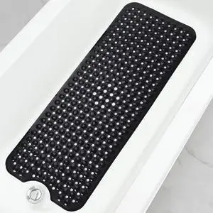 Bathtub and Shower Mats, 40x16 Inch Extra Large Non Slip Soft Bath Tub Mat with Suction Cups and Drain Holes for Bathroom Floor and Keep Tubs Clean, Machine Washable, Black Bathtub and Shower Mats, 40x16 Inch Extra Large Non Slip Soft Bath Tub Mat with Suction Cups and Drain Holes for Bathroom Floor and Keep Tubs Clean, Machine Washable, Black