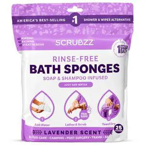 Disposable No Rinse Bathing Wipes - 25 Pack - All-in-1 Single Use Shower Wipes, Simply Dampen, Lather, and Dry Without Shampoo or Rinsing (Lavender, 1-Pack) Disposable No Rinse Bathing Wipes - 25 Pack - All-in-1 Single Use Shower Wipes, Simply Dampen, Lather, and Dry Without Shampoo or Rinsing (Lavender, 1-Pack)