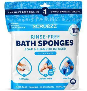 Disposable Rinse Free Bathing Wipes - 25 Pack - All-in-1 Single Use Shower Wipes, Simply Dampen, Lather, and Dry Without Shampoo or Rinsing Disposable Rinse Free Bathing Wipes - 25 Pack - All-in-1 Single Use Shower Wipes, Simply Dampen, Lather, and Dry Without Shampoo or Rinsing