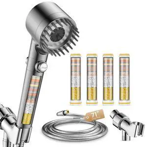 Filtered Shower Head with Handheld, included 4 Filters, 4 Spray High Pressure ShowerHead with Filter for Hard Water, Remove Chlorine, ON/OFF Switch for Pet Bath 72" Hose Filtered Shower Head with Handheld, included 4 Filters, 4 Spray High Pressure ShowerHead with Filter for Hard Water, Remove Chlorine, ON/OFF Switch for Pet Bath 72" Hose