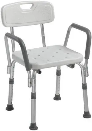 Shower Chair with Back & Padded Arms - Adjustable Height Bath Seat for Safety & Comfort - Lightweight Aluminum Construction- 350 Lb Capacity - White Shower Chair with Back & Padded Arms - Adjustable Height Bath Seat for Safety & Comfort - Lightweight Aluminum Construction- 350 Lb Capacity - White