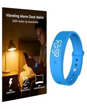 Vibrating Alarm Clock Watch for Heavy Sleepers, Silent Wake Up Bracelet & Smart Wristband, Wearable Vibration Wrist Alarm, Non-Audible Sleep Wristband for Men & Women(Blue) Vibrating Alarm Clock Watch for Heavy Sleepers, Silent Wake Up Bracelet & Smart Wristband, Wearable Vibration Wrist Alarm, Non-Audible Sleep Wristband for Men & Women(Blue)