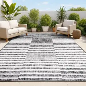 Offset Stripe Indoor Outdoor Area Rug 4X6 Black/Ivory, Sukie Modern for Backyard, Patio, Porch, Easy-Cleaning, High Traffic, Pet-Friendly, Non-Shedding (SMB133F-4) Offset Stripe Indoor Outdoor Area Rug 4X6 Black/Ivory, Sukie Modern for Backyard, Patio, Porch, Easy-Cleaning, High Traffic, Pet-Friendly, Non-Shedding (SMB133F-4)