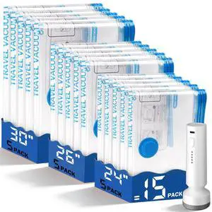 15 Pack Vacuum Storage Bags for Travel with Rechargeable Cordless Pump, Space Saver Bags for Clothes, Compression Packing Bags for Luggage and Suitcase,Blue 15 Pack Vacuum Storage Bags for Travel with Rechargeable Cordless Pump, Space Saver Bags for Clothes, Compression Packing Bags for Luggage and Suitcase,Blue