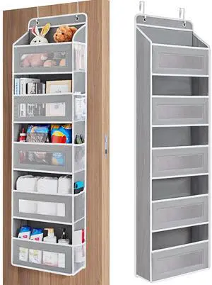 Over The Door Organizer Storage, 5 Shelf Hanging Door Organizer with 5 Large Capacity Pockets, Anti Tilt 44 lb Load Behind Door Storage for Bedroom, Bathroom, Pantry, Nursery, (Grey) Over The Door Organizer Storage, 5 Shelf Hanging Door Organizer with 5 Large Capacity Pockets, Anti Tilt 44 lb Load Behind Door Storage for Bedroom, Bathroom, Pantry, Nursery, (Grey)