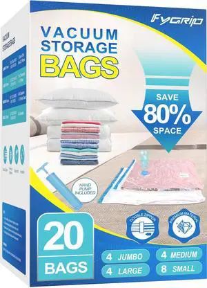 Vacuum Storage Bags with Hand Pump, Plastic Packaging Bags, 80% Space Saver Vacuum Seal Bags for Clothing, Travel Lugggage, Blankets, Comforters, 20 Combo Vacuum Storage Bags with Hand Pump, Plastic Packaging Bags, 80% Space Saver Vacuum Seal Bags for Clothing, Travel Lugggage, Blankets, Comforters, 20 Combo