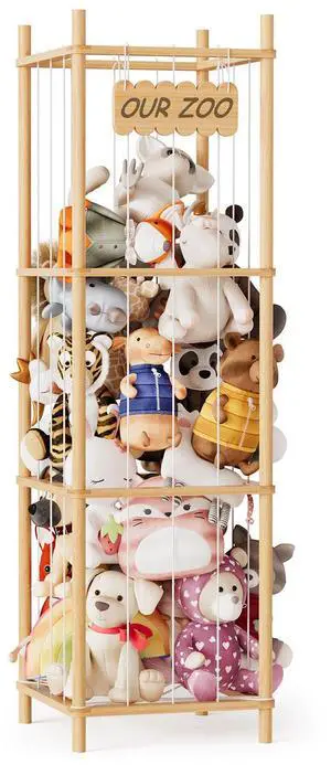 Stuffed Animal Storage Organizer, Wood Animals Zoo Toy Plushies Storage Holder, Large Capacity Plush Toy Cage for Playroom Organization, 15.8" Wide, Natural Stuffed Animal Storage Organizer, Wood Animals Zoo Toy Plushies Storage Holder, Large Capacity Plush Toy Cage for Playroom Organization, 15.8" Wide, Natural