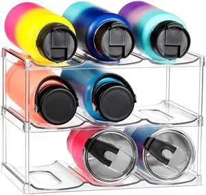 Compartment - Stackable Water Bottle Organizer Holder - for Stanley & Others' Large Tumbler - Clear Wine Rack, Cup Bottle Holder for Cabinet Home Countertop Fridge Pantry Shelf, 3 Tier Hold 9 Compartment - Stackable Water Bottle Organizer Holder - for Stanley & Others' Large Tumbler - Clear Wine Rack, Cup Bottle Holder for Cabinet Home Countertop Fridge Pantry Shelf, 3 Tier Hold 9