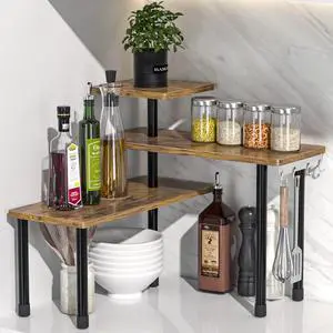 Countertop Organizer Organization, 3 Tier Moveable Corner Shelf Organizer for Kitchen, Bathroom, Spice Rack, Coffee Area, Over Sink, Dresser Table (Rustic Brown) Countertop Organizer Organization, 3 Tier Moveable Corner Shelf Organizer for Kitchen, Bathroom, Spice Rack, Coffee Area, Over Sink, Dresser Table (Rustic Brown)