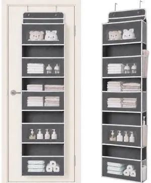 Over The Door Organizer Storage, 5 Tiers Large Capacity Door Hanging Organizer Shelf, 44lb Heavy-Duty Behind the Door Storage for Closet, Bathroom, Baby Nursery, Bedroom, Shoes, Grey Over The Door Organizer Storage, 5 Tiers Large Capacity Door Hanging Organizer Shelf, 44lb Heavy-Duty Behind the Door Storage for Closet, Bathroom, Baby Nursery, Bedroom, Shoes, Grey