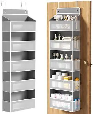 Over The Door Organizer, Over the Door Storage with 5 Large 10 Side Pockets, Hanging Door Organizer 44 lb Load Behind Door Storage, Hanging Shelf for Closet Wall Bedroom Bathroom Nursery, 5-Tier Grey Over The Door Organizer, Over the Door Storage with 5 Large 10 Side Pockets, Hanging Door Organizer 44 lb Load Behind Door Storage, Hanging Shelf for Closet Wall Bedroom Bathroom Nursery, 5-Tier Grey