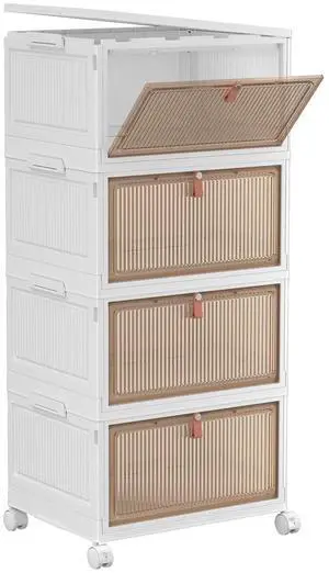 4 Tier Plastic Storage Bins with Lid 28QT - Stackable Storage Containers with Wheels, Folding Storage Boxes, Collapsible Storage Bins, Closet Organizers and Storage 4 Tier Plastic Storage Bins with Lid 28QT - Stackable Storage Containers with Wheels, Folding Storage Boxes, Collapsible Storage Bins, Closet Organizers and Storage