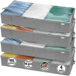Closet Organizers and Storage - Maximize Space with Under Bed Storage Containers & Clothes Storage - Ideal Closet Organizer, Toy Storage Organizer & Underbed Storage (Grey, 4 Pack) Closet Organizers and Storage - Maximize Space with Under Bed Storage Containers & Clothes Storage - Ideal Closet Organizer, Toy Storage Organizer & Underbed Storage (Grey, 4 Pack)