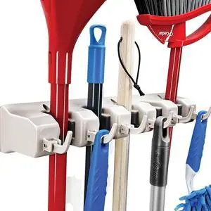 Broom and Mop Holder Wall Mount Heavy Duty Garage Organizer with 5 Slots & 6 Hooks, 7.5lbs Capacity Per Slot - Easy Install Storage Rack for Home, Kitchen, Laundry Room & Garden - Off-White Broom and Mop Holder Wall Mount Heavy Duty Garage Organizer with 5 Slots & 6 Hooks, 7.5lbs Capacity Per Slot - Easy Install Storage Rack for Home, Kitchen, Laundry Room & Garden - Off-White