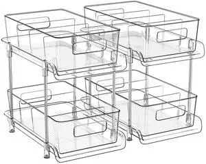 2-Tier Bathroom Organizer with Dividers, Clear Under Sink and Pull-Out Cabinet Organizer for Kitchen and Pantry Storage 2-Tier Bathroom Organizer with Dividers, Clear Under Sink and Pull-Out Cabinet Organizer for Kitchen and Pantry Storage