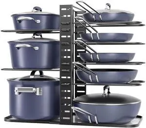 Pots and Pans Organizer Under Cabinet 14.55" Height, Adjustable 8-Tier Pot Organizers inside Cabinet, Kitchen Organizers and Storage Fit 6-11 inch Lightweight Cookware Pots and Pans Organizer Under Cabinet 14.55" Height, Adjustable 8-Tier Pot Organizers inside Cabinet, Kitchen Organizers and Storage Fit 6-11 inch Lightweight Cookware