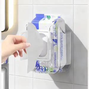 Wall Mounted Tissue Box Holder, Clear Plastic Storage Organizer for Bathroom Kitchen Toilet, No Drill Installation Wall Mounted Tissue Box Holder, Clear Plastic Storage Organizer for Bathroom Kitchen Toilet, No Drill Installation