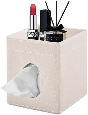 Tissue Box Cover with Storage Tray Square Tissue Box Holder PU Leather Facial Tissues Organizer Tray for Bathroom Vanity Bedroom Office Car,Stylish Napkin Caddy Decorative Organizer,Beige Tissue Box Cover with Storage Tray Square Tissue Box Holder PU Leather Facial Tissues Organizer Tray for Bathroom Vanity Bedroom Office Car,Stylish Napkin Caddy Decorative Organizer,Beige