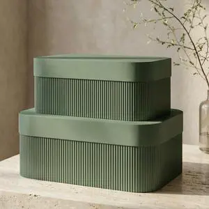 Decorative Storage Boxes with Lids - Set of 2 Beautiful Fluted Photo Organizer Bins for Your Home Bookshelf Decor to Safely Store Your Documents, Memory Box Items and Other Keepsakes in Style Decorative Storage Boxes with Lids - Set of 2 Beautiful Fluted Photo Organizer Bins for Your Home Bookshelf Decor to Safely Store Your Documents, Memory Box Items and Other Keepsakes in Style