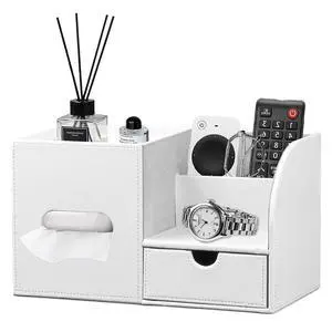 Square Tissue Box Cover with Tray and Organizer, Multi-Functional Decor Cube Tissue Box Holder, Tissue and Remote Control Holder, for Vanity, Nightstand, Bathroom, Home, Office Square Tissue Box Cover with Tray and Organizer, Multi-Functional Decor Cube Tissue Box Holder, Tissue and Remote Control Holder, for Vanity, Nightstand, Bathroom, Home, Office