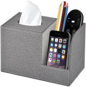 Square Tissue Box Cover Organizer,PU Leather Cube Tissue Box Holder with 2-Compartment Storage Box,Tissue and Remote Control Holder,Decorative Tissue Box Bedroom NightStand Office Tabletop,Grey Square Tissue Box Cover Organizer,PU Leather Cube Tissue Box Holder with 2-Compartment Storage Box,Tissue and Remote Control Holder,Decorative Tissue Box Bedroom NightStand Office Tabletop,Grey