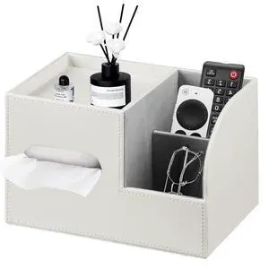 PU Leather Tissue Box Cover Square,Tissue Box Holder Organizer with Storage Tray and Remote Control Holder for Bathroom Countertop Night Stands Bedroom Office Desk,Napkin Caddy Decorative White PU Leather Tissue Box Cover Square,Tissue Box Holder Organizer with Storage Tray and Remote Control Holder for Bathroom Countertop Night Stands Bedroom Office Desk,Napkin Caddy Decorative White