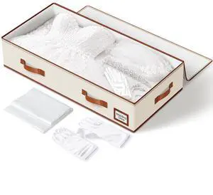 Wedding Dress Storage Box, 70L Under Bed Wedding Dress Preservation Box with 30 Sheets Acid-Free Tissue Paper & Microfiber Gloves, for Wedding Dresses, Evening Gowns & Heirlooms, Beige Wedding Dress Storage Box, 70L Under Bed Wedding Dress Preservation Box with 30 Sheets Acid-Free Tissue Paper & Microfiber Gloves, for Wedding Dresses, Evening Gowns & Heirlooms, Beige